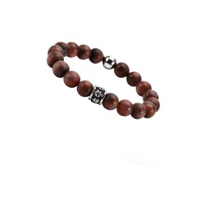 Bracelet Grosses Perles Pierres Naturelles ?il De Tigre Rouge T&ecirc;te De Mort