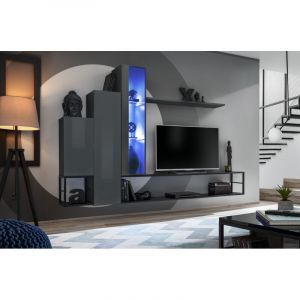 AC-Déco Ensemble Meuble TV Design "Switch VIII" 180cm Gris & Noir
