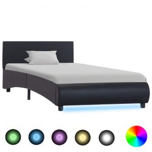 VidaXL Cadre de Lit avec LED Noir Similicuir 90x200 cm - Noir