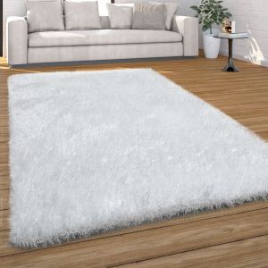 Tapis Shaggy Poils Longs Salon Pastel Fil Doux Uni 80x150 cm, Blanc - Paco Home