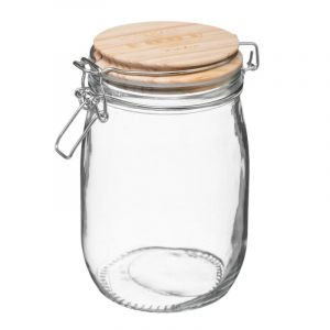 Five Bocal de conservation en Verre et couvercle en Bois 1 L Transparent