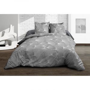 Housse de couette 220x240 + 2 taies - Pur coton 57 fils - Biloba gris