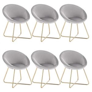 WOLTU 6 x Chaises de salle à manger siège bien rembourré en velours, Fauteuil de salon pieds en métal, Gris Clair
