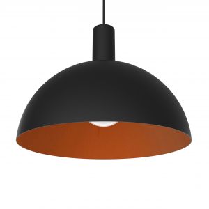 Suspension en métal noir et feuille cuivre interne E27