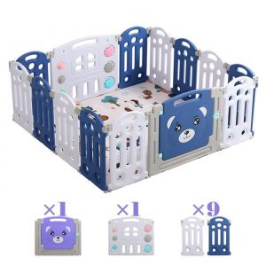 Parc B&eacute;b&eacute; Plastique 18+2 Panneaux - Magic Zc Cl&ocirc;ture Pliant De Protection B&eacute;b&eacute;, 231 X 188cm - Bleu Gris