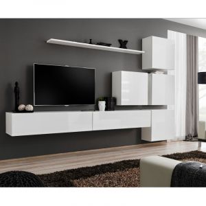 Meuble TV Mural Design " IX" 310cm Blanc Prix