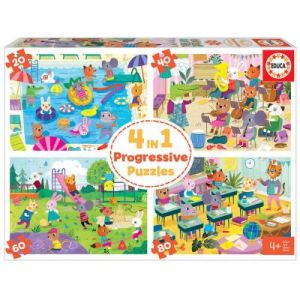 Educa Puzzles Progressifs 4 En 1 20-40-60-80 Une Journée À L'école 18904