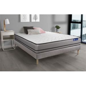 Ensemble matelas ACTILATEX 140x200cm 2 faces à MÉMOIRE DE FORME+LATEX 3zones de confort + sommier KIT gris