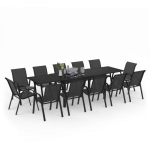 Idmarket Salon de jardin MADRID table extensible 135-270 CM et 12 chaises empilables noir