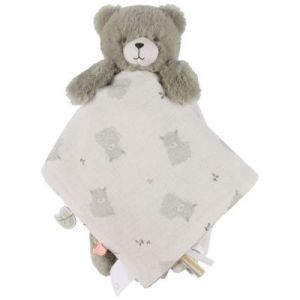 NOUKIE’S – Doudou Jour et Nuit Orso en Veloudoux Kaki et Gaze de Coton Bio – Double Visage éveil/Sommeil – Idéal pour structurer Les repères de bébé