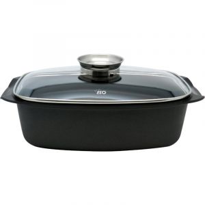 Elo Alucast Cocotte en aluminium 32 cm avec couvercle en verre et bouton aromatique, rev&ecirc;tement anti-adh&eacute;sif dur Select, passe au four, compatible induction, noir