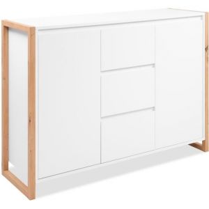 Denver Electronics Buffet - Chene artisan / Blanc - 2 portes - 3 tiroirs - 120 x 40 x 88 cm