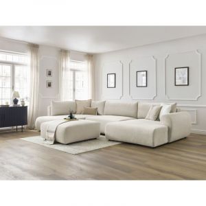 Bobochic Canapé panoramique convertible coffre LUCIEN tissu lisse avec pouf