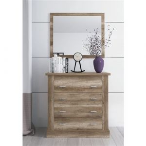 Pegane Commode, meuble de rangement coloris Chene vieilli - Longueur 90,8 x Profondeur 39.6 x Hauteur 91,50 cm -