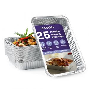 25 Grands Barquettes en Aluminium Jetables Premium - MATANA - (2000ml/31x21cm) - Cuisiner, Cuisson au Four, Griller, Congélation
