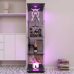 Vitrine en Verre - Vitrine avec Lumi&egrave;res LED et miroir - ADWOLT - 4 &eacute;tag&egrave;res et 1 porte - Verre Tremp&eacute; - 42.5x36.5x164cm - Noir