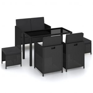 VidaXL Mobilier à dîner de jardin 6pcs et coussins Résine tressée Noir