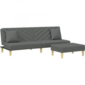 VidaXL Canapé-lit à 2 Places avec Oreillers et Repose-pied, Lit d'Appoint, Lit d'Invité, Meuble de Salon Salle de Séjour, Moderne, Gris Foncé