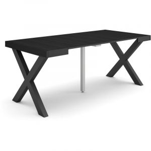 Skraut Home - Table console extensible, Console meuble, 180, Pour 8 personnes, Pieds bois massif, Style moderne, Noir