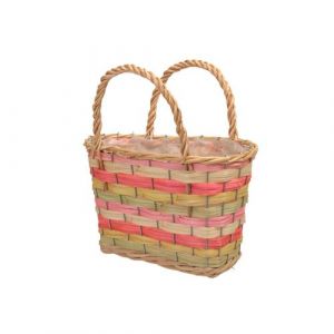Panier rotin lignes couleur poign&eacute;es 27x15x18cm - g&eacute;n&eacute;rique 373831
