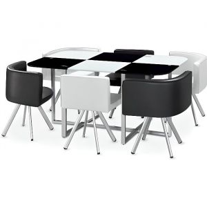 Giovanni Ensemble Table de repas avec 6 chaises Design MADRID Noir & Blanc