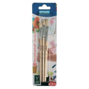 STYLEX 35044 Lot de 3 pinceaux à Poils Plats Peindre avec des peintures de Deck, Tempera, Aquarelle, Huile et Acrylique, idéal pour l'école, Bois, Multicolore, 8, 10 und 12
