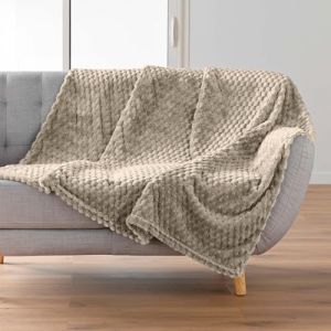Douceur d'Intérieur Plaid (125 x 150 cm) Mini Frosty Taupe, Flanelle Relief Unie