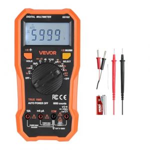 VEVOR Multim&egrave;tre Num&eacute;rique, 6000 Points, Multim&egrave;tre Professionnel NCV TRMS Voltm&egrave;tre Test de Tension CA CC, Courant, R&eacute;sistance, Capacitance, Fr&eacute;quence, Temp&eacute;rature, Diodes, Continuit&eacute;, Cycle Service