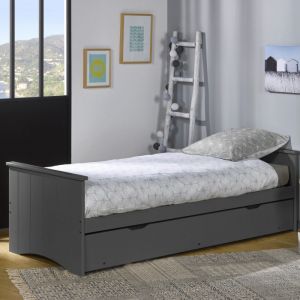 Image de Ebac Literie | Lit gigogne + matelas 80x190 bois gris