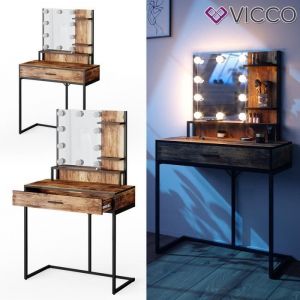 Vicco - Coiffeuse "Fyrk" Optique vieux bois/Noir avec éclairage led