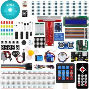 Kit de démarrage Strex pour Raspberry Pi - 189 pièces - Pi3 & Pi4 - GPIO / Télécommande / Moteur / Ecran LCD / Relais / Clavier / Détecteur de mouvement et plus encore ! - DVD avec manuels - Dans une boîte de rangement en plastique