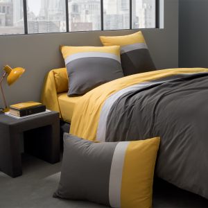 Origin Housse de couette unie gris et curry 140x200