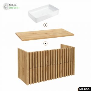 Ensemble meuble sous vasque avec vasque à poser - Siphon OFFERT MARCO OAK 100 x 56 x 45 cm
