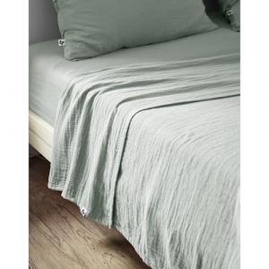 Drap plat 270 x 300 cm gaze de coton unie gaïa eucalyptus