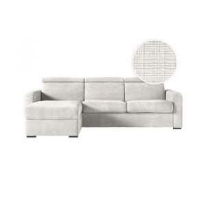 Loungitude Canapé d'angle convertible couchage 140x190cm en tissu chenille beige