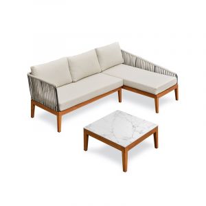 Remarquable Salon bas de jardin 4 places - Effet bois