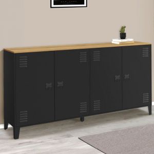 Idmarket Buffet 160cm ESTER 4 portes en métal noir plateau bois design industriel