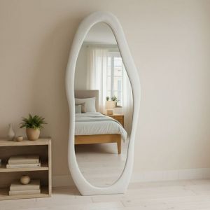 Miroir - ORNAMURA - Reflet de S&eacute;r&eacute;nit&eacute; - 170x70 cm - Bois massif - Flanelle cr&egrave;me