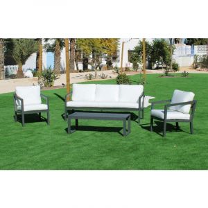 Image de H&eacute;v&eacute;a Salon de jardin Sofa ACAPULCO-8 - Finition anthracite, tissus blanc