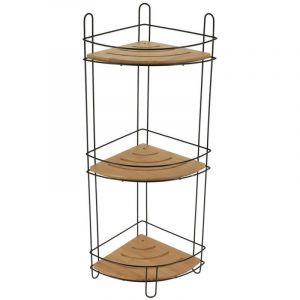 Tendance Tag&egrave;re d'angle 3 niveaux en M&eacute;tal noir et Bambou h 61.5 cm - Noir / bambou