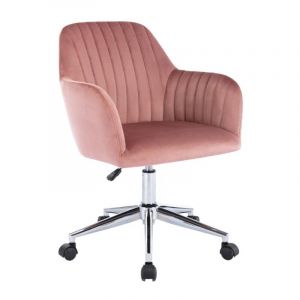 Chaise de bureau - Velours - Rose - Hauteur réglable - ELEANA