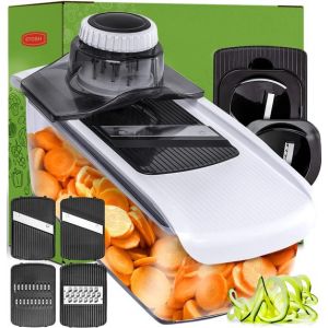 Mandoline Stosh - Coupe-légumes - Coupe-oignons - Coupe-spirale - Râpe - 6 pièces - Plastique - Sans BPA