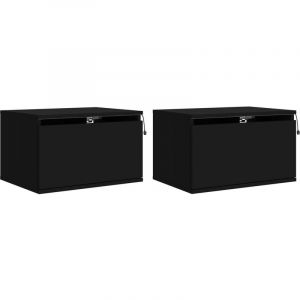 VidaXL Tables de chevet murales avec lumières LED 2 pcs noir 836829