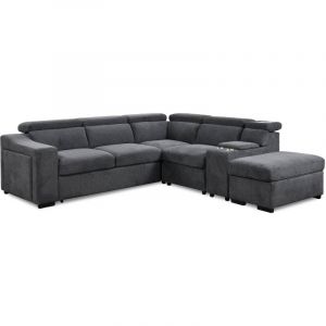 Mobilier Deco - malone xl - Canapé d'angle convertible avec coffre en tissu gris - Angle droit