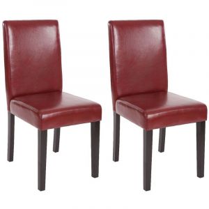 Image de Décoshop26 Lot de 2 chaises de salle à manger simili-cuir rouge/brun pieds foncés CDS04033