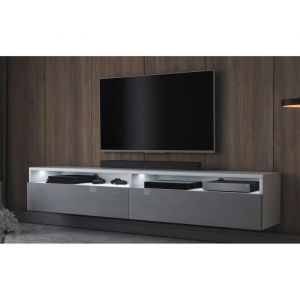 Selsey - rednaw - Meuble tv - 180 cm - blanc mat / gris brillant - avec led - scandinave - moderne