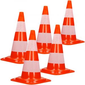 ECD Germany 5x C&ocirc;nes Signalisation Pyl&ocirc;ne 51 cm PVC Rouge-Blanc Triangle de Circulation Base Lourde avec 2 Bandes R&eacute;fl&eacute;chissantes