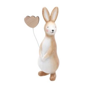 Ruedelafete Déco Petit Lapin de Pâques debout en résine avec coeur, 12 cm
