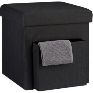 Relaxdays Tabouret de rangement pliant en lin couvercle compartiment pouf cube pour le salon HxlxP: 38 x 38 x 38 cm, gris -