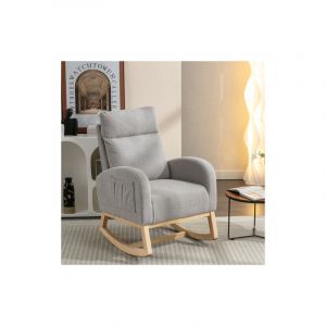 Fauteuil &agrave; bascule en tissu Teddy, fauteuil &agrave; bascule capitonn&eacute; avec poches d'accoudoirs, pour salon, chambre, gris clair
